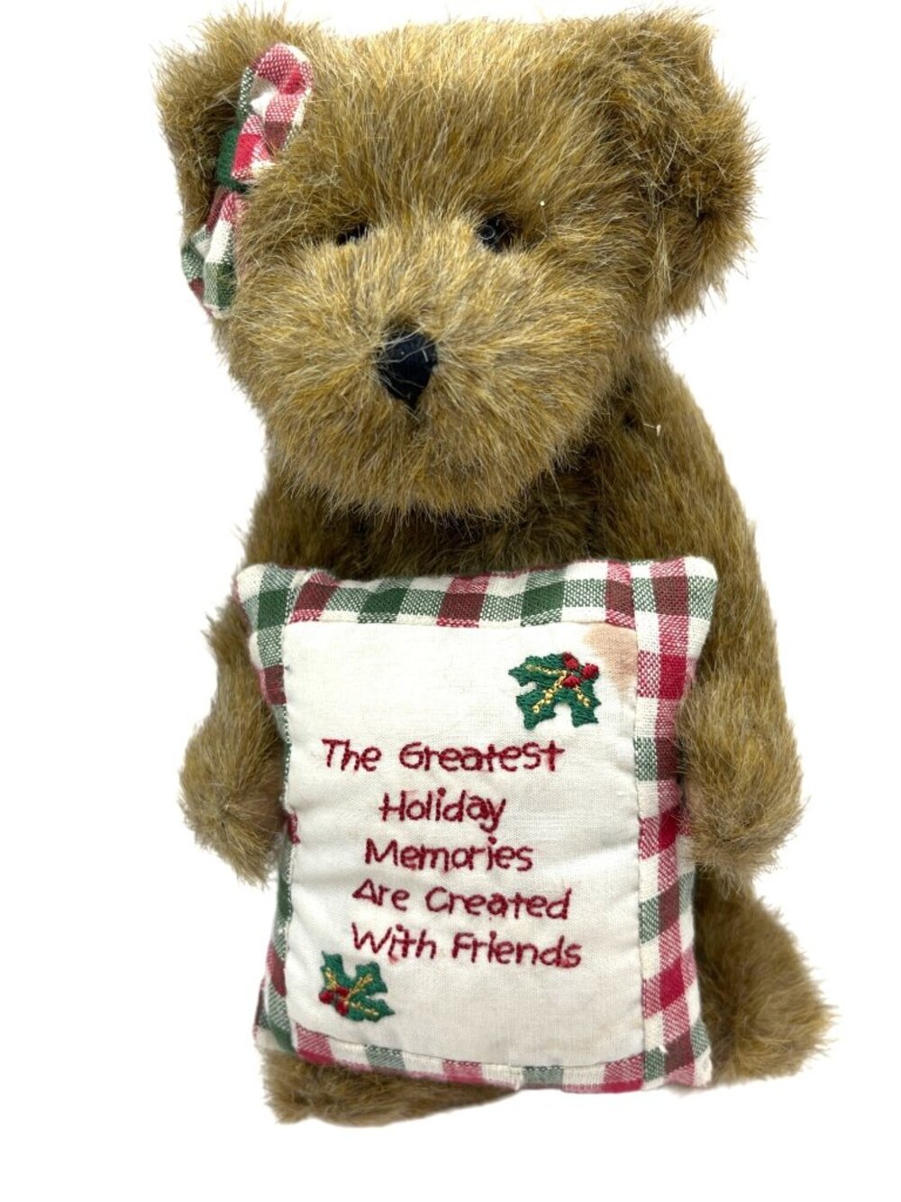 Boyds Plush Beary Goodfriend Holiday Teddy Bear 8" With Plaid Pillow
